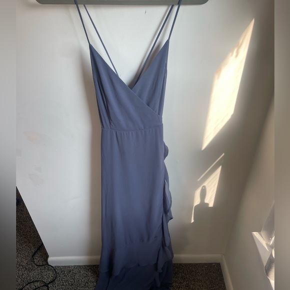 Lulu’s NWT Lace Up High Low Maxi Dress Granite Blue Dress Formal Medium J - Picture 4 of 8